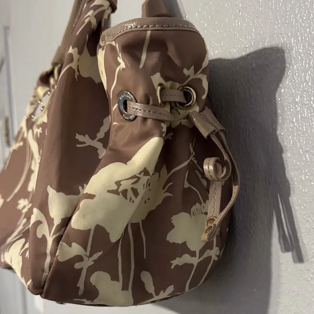 Chic Kate Spade Neutral Floral Nylon Leather Hobo Bag Shoulder Purse Trendy